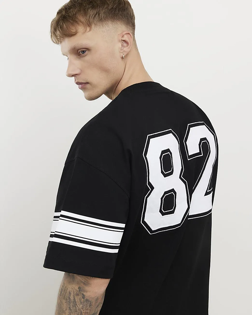 Black Oversized Fit 72 Stripe T-Shirt