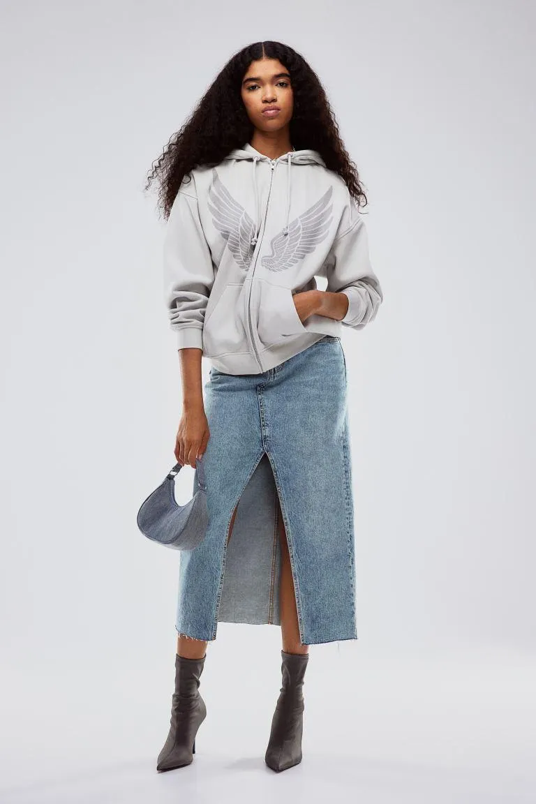 Oversized printed zip-through hoodie