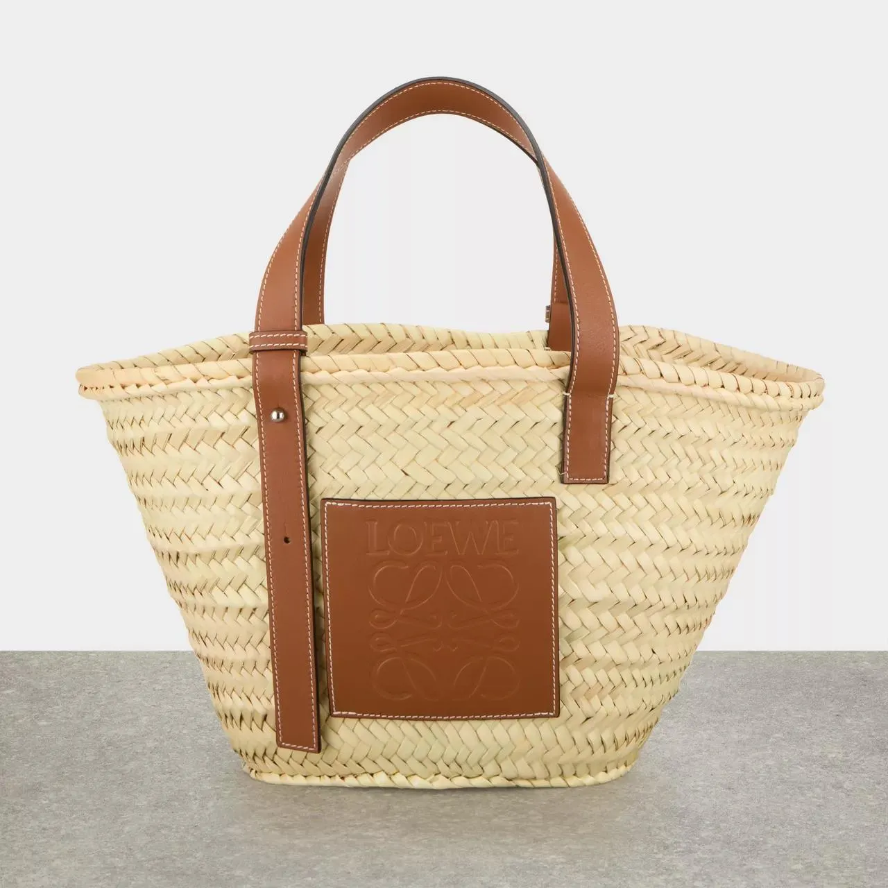 palm leaf & calfskin basket bag