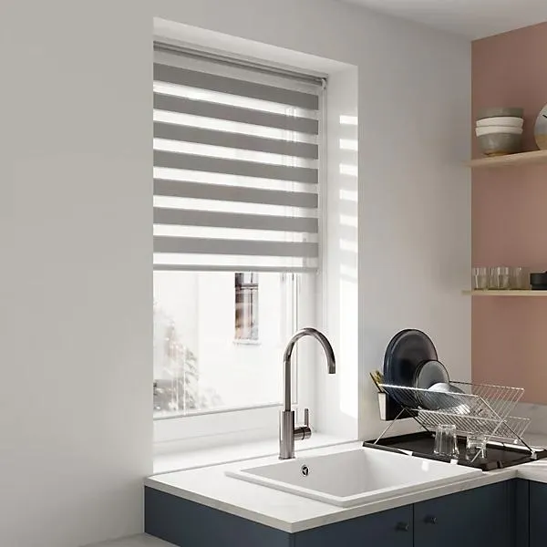 GoodHome Elin Corded Concrete grey Day & night Roller Blind (W)90cm (L)180cm