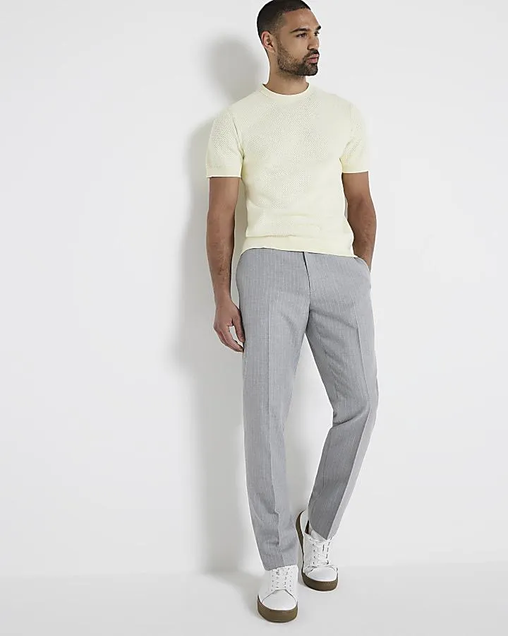 Yellow slim fit textured knit t-shirt