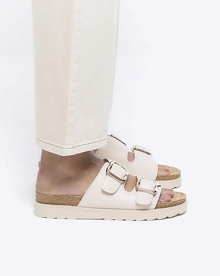 Cream Double Buckle Sandals