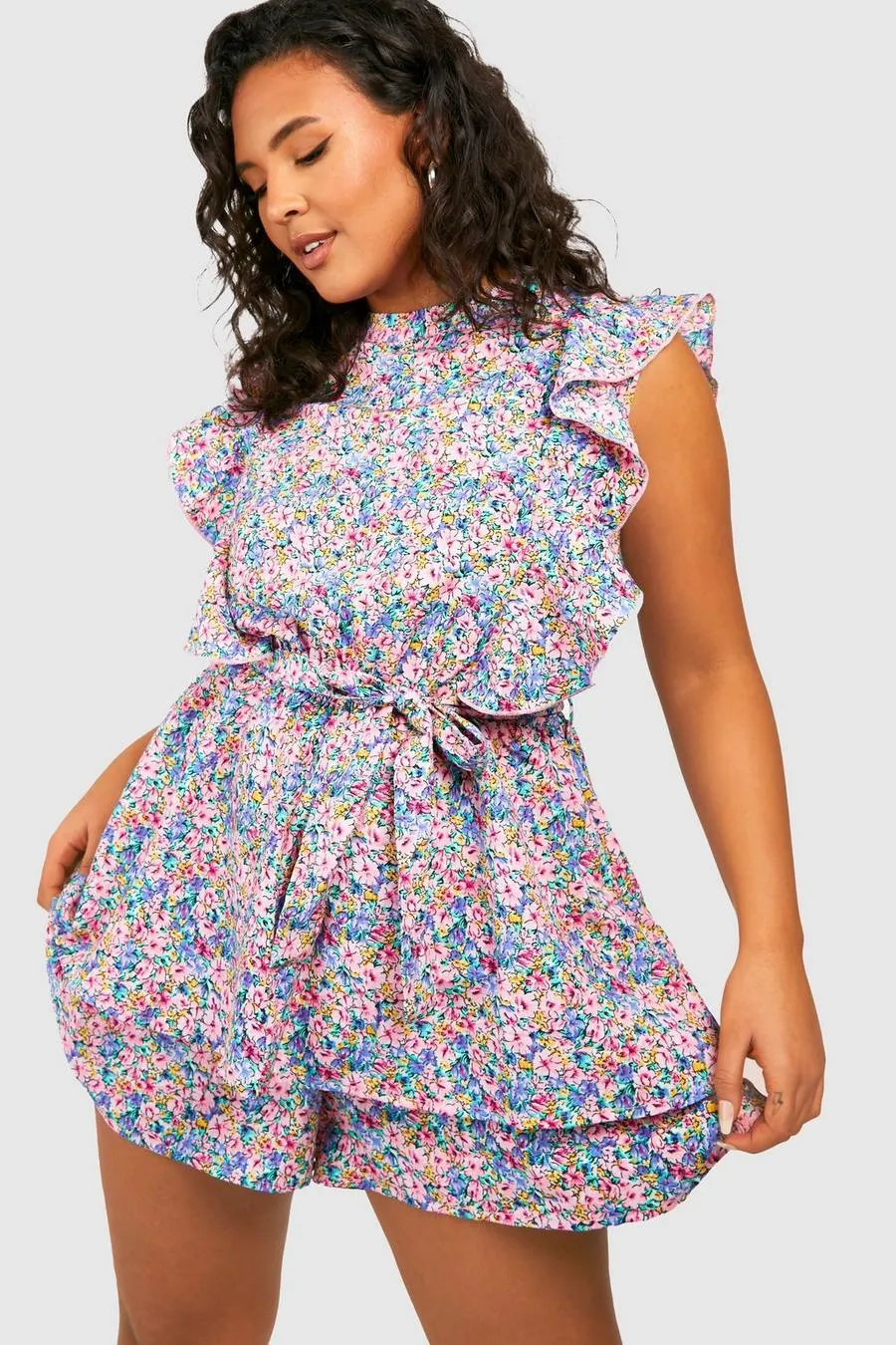 Plus Woven Ditsy Floral Ruffle Playsuit
