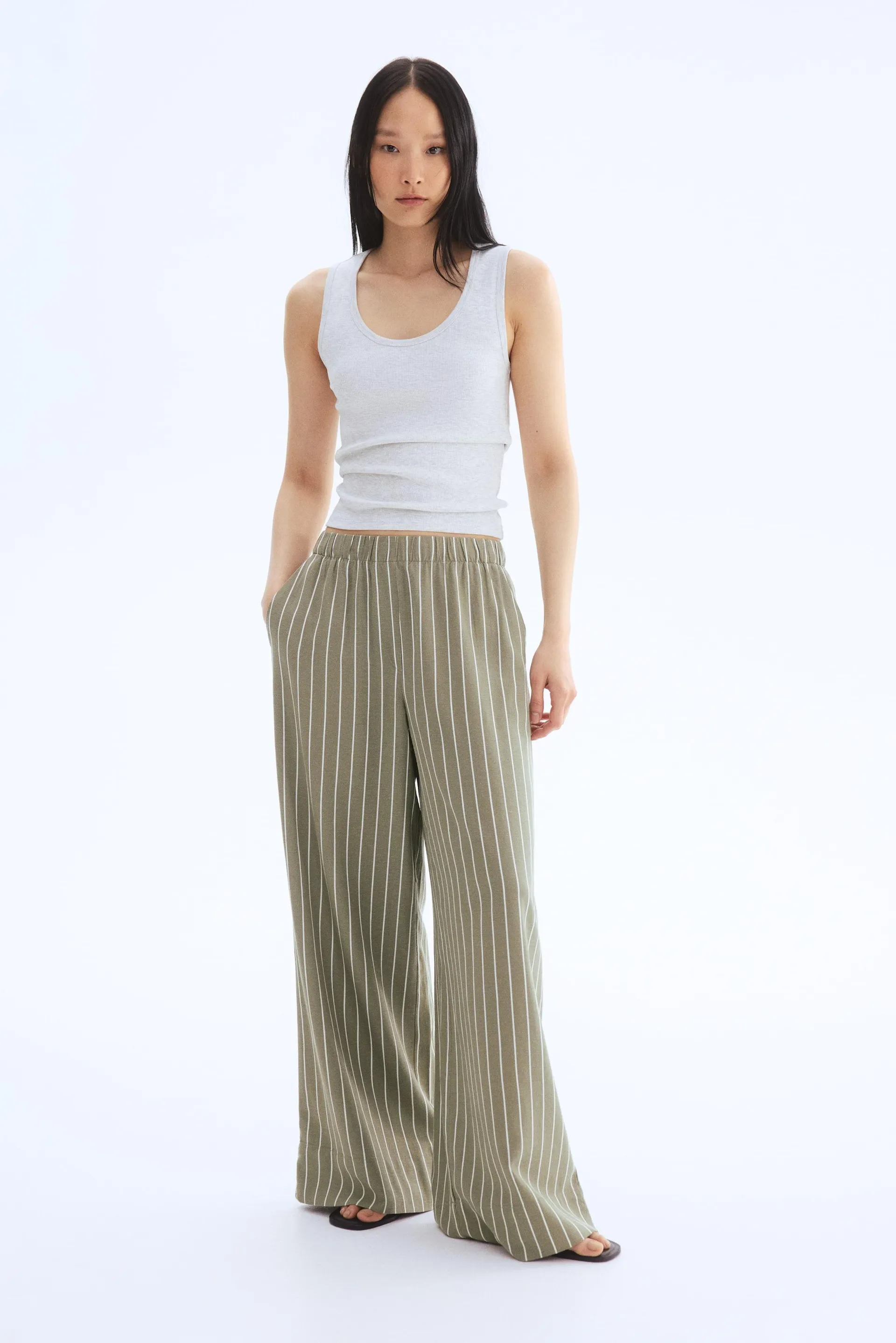 Wide linen-blend trousers