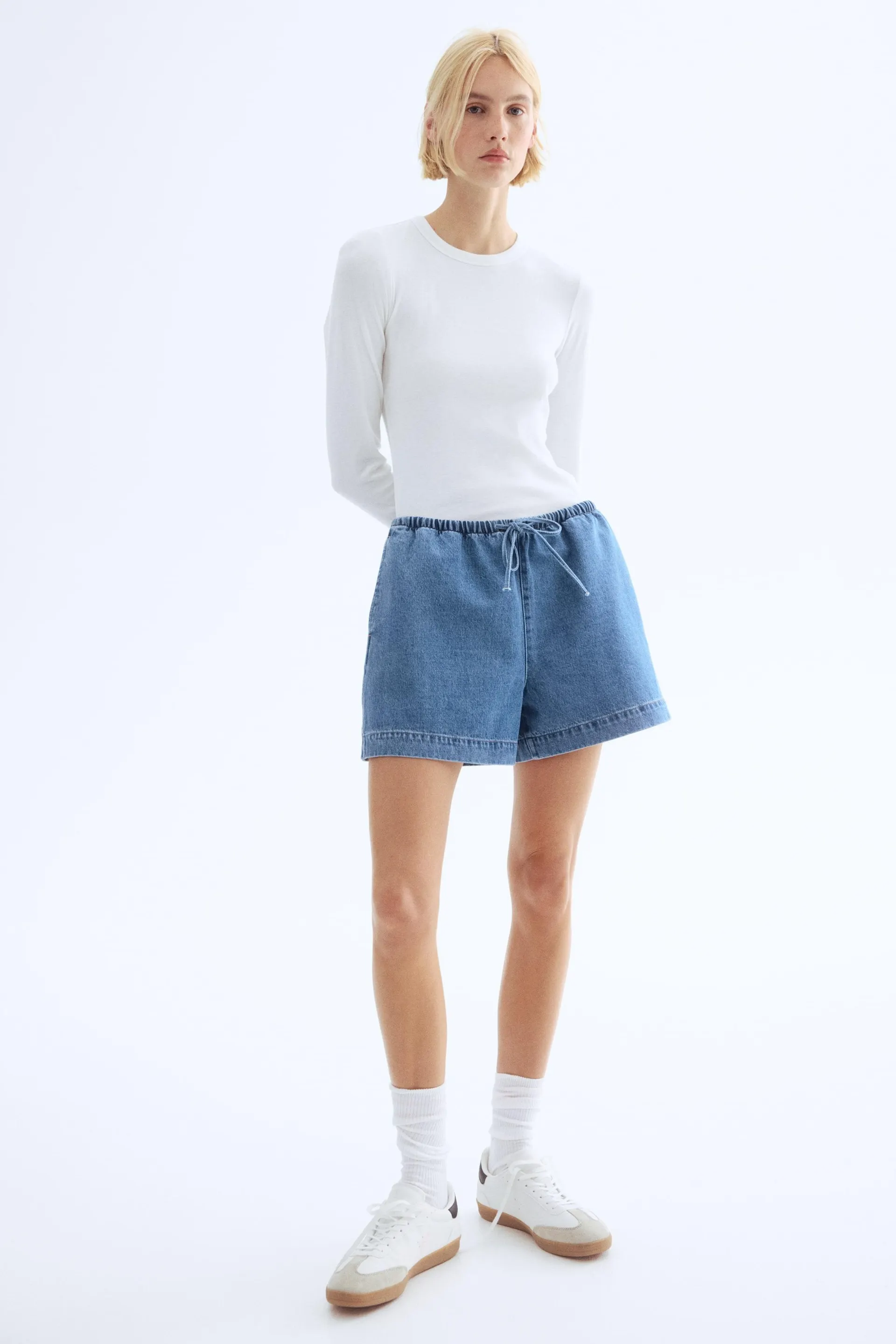 Denim drawstring shorts