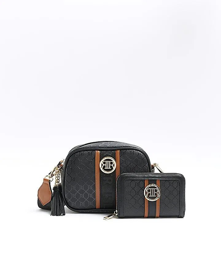 Black RI monogram cross body bag and purse