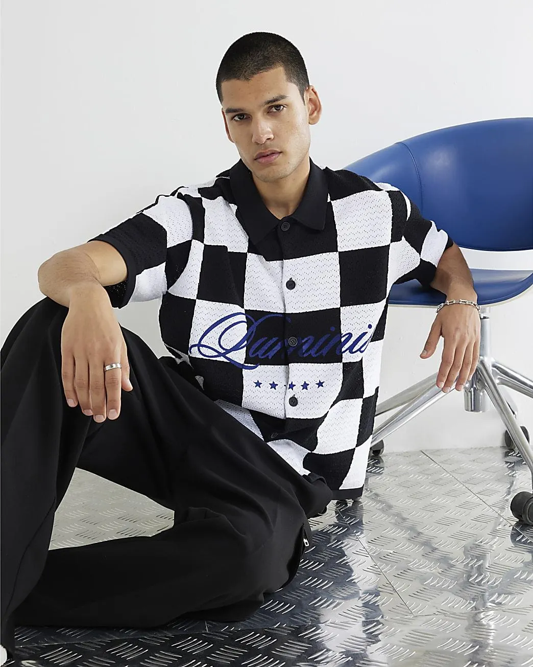Black Short Sleeve Check Shirt