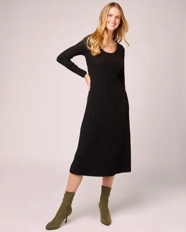 Scoop Neck Ribbed Midi Dress