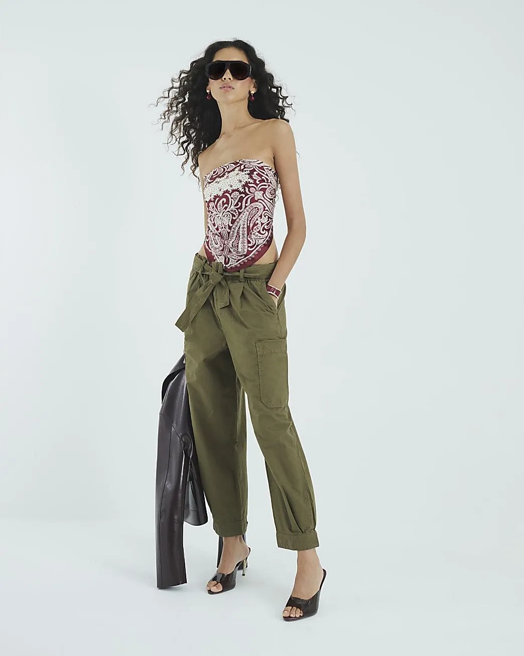 Khaki Belted Barrel Trousers