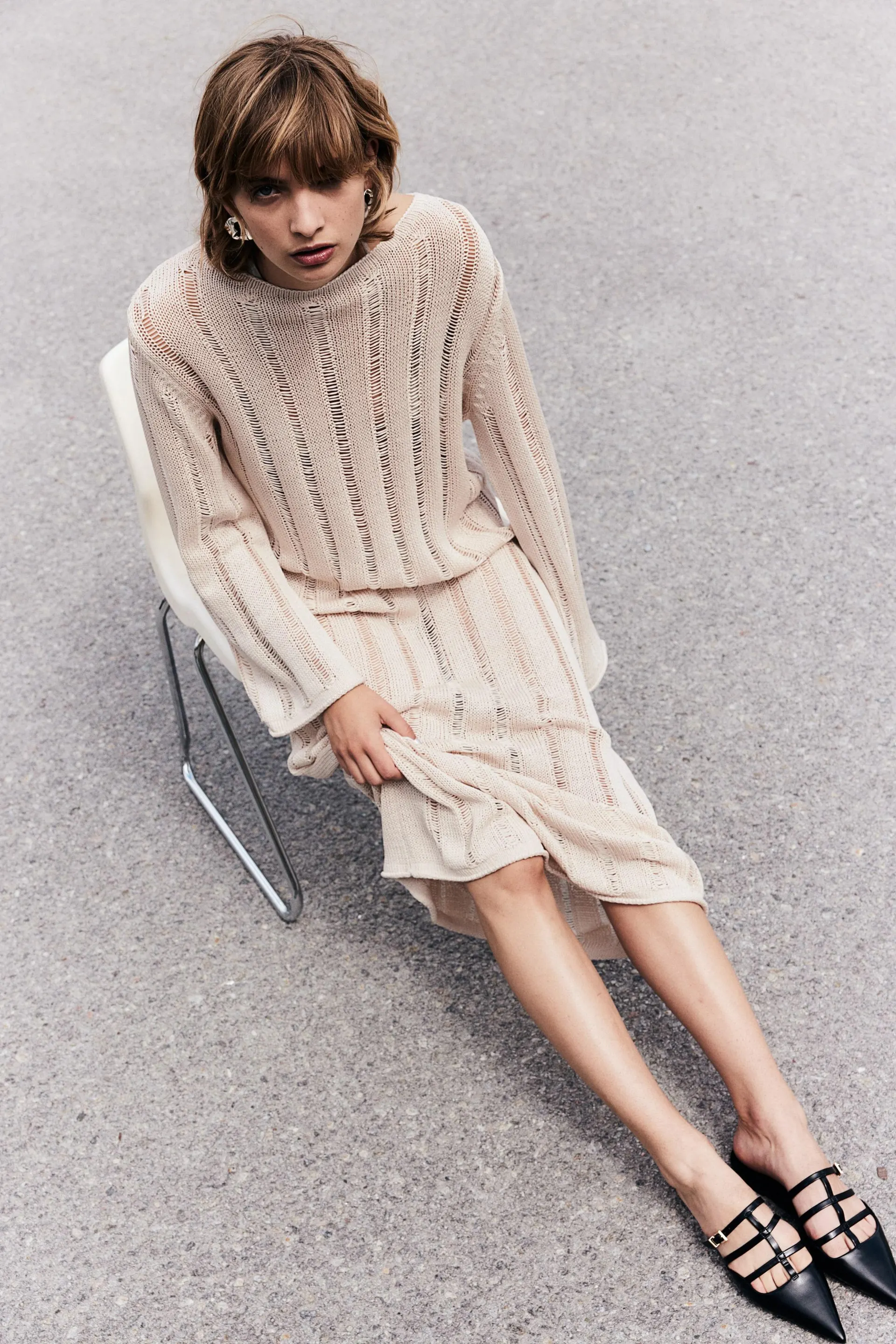 Ladder-stitch-look knitted dress