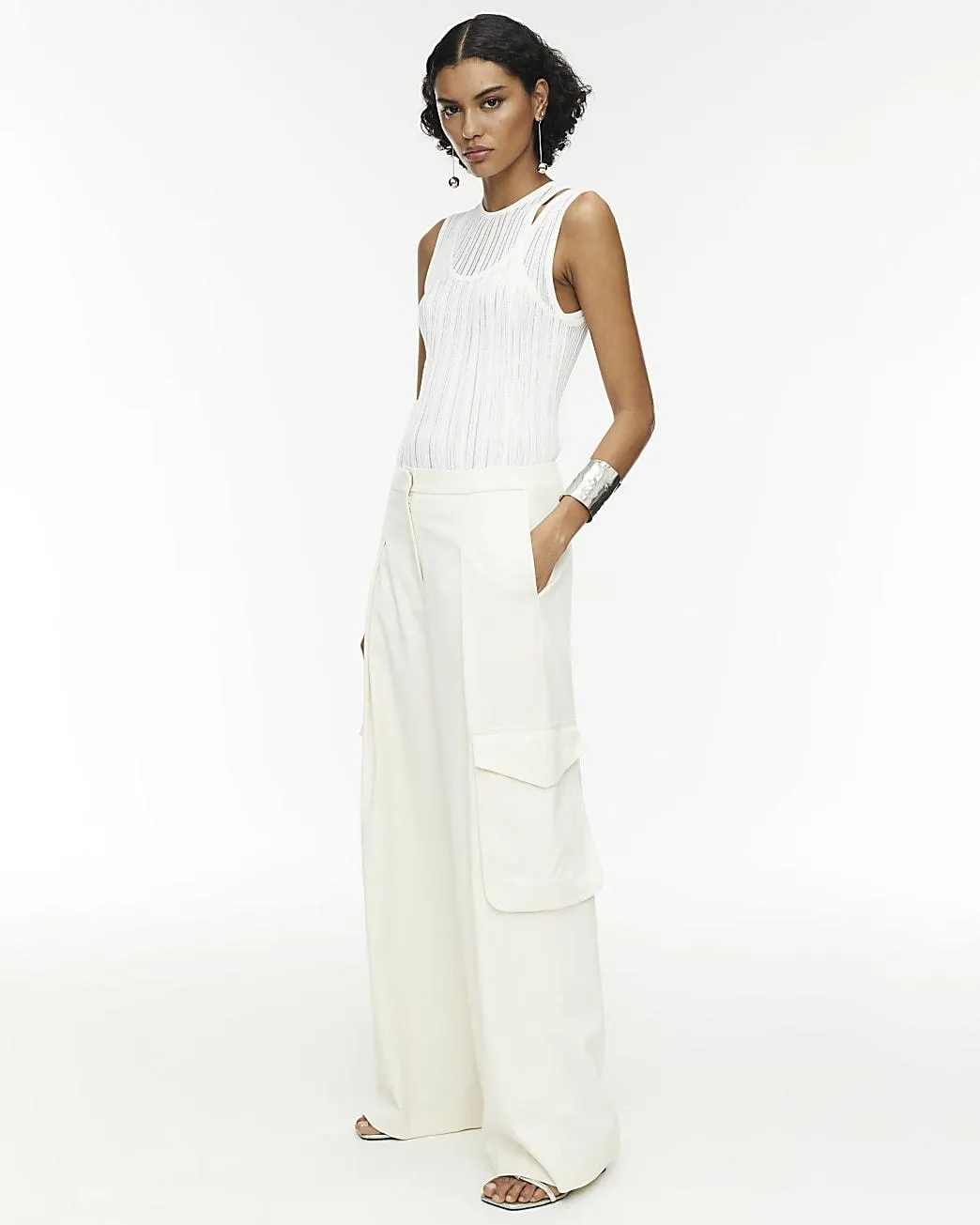 RI Studio White Layered Sheer Vest