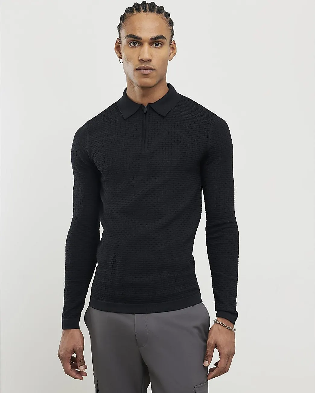 Black Muscle Fit Hexagon Polo Shirt