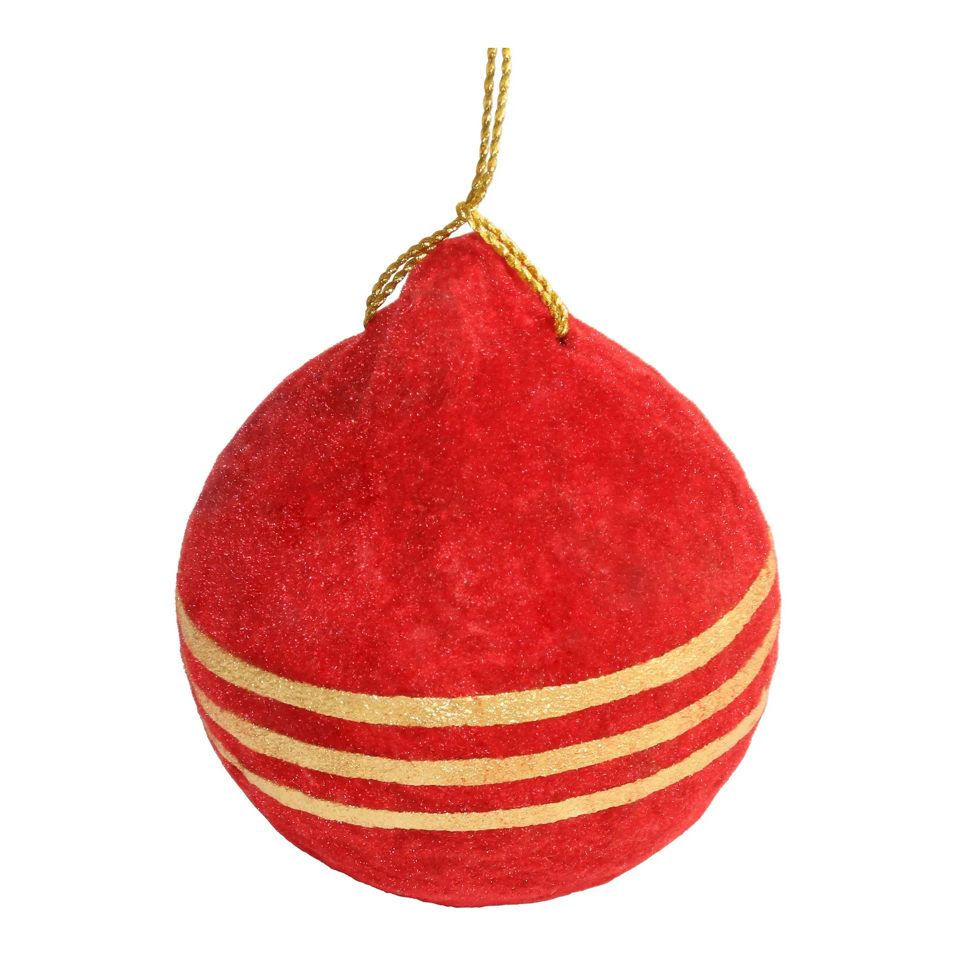 Refined classics Red Velvet effect Gold stripes Paper Round Bauble (D) 100mm