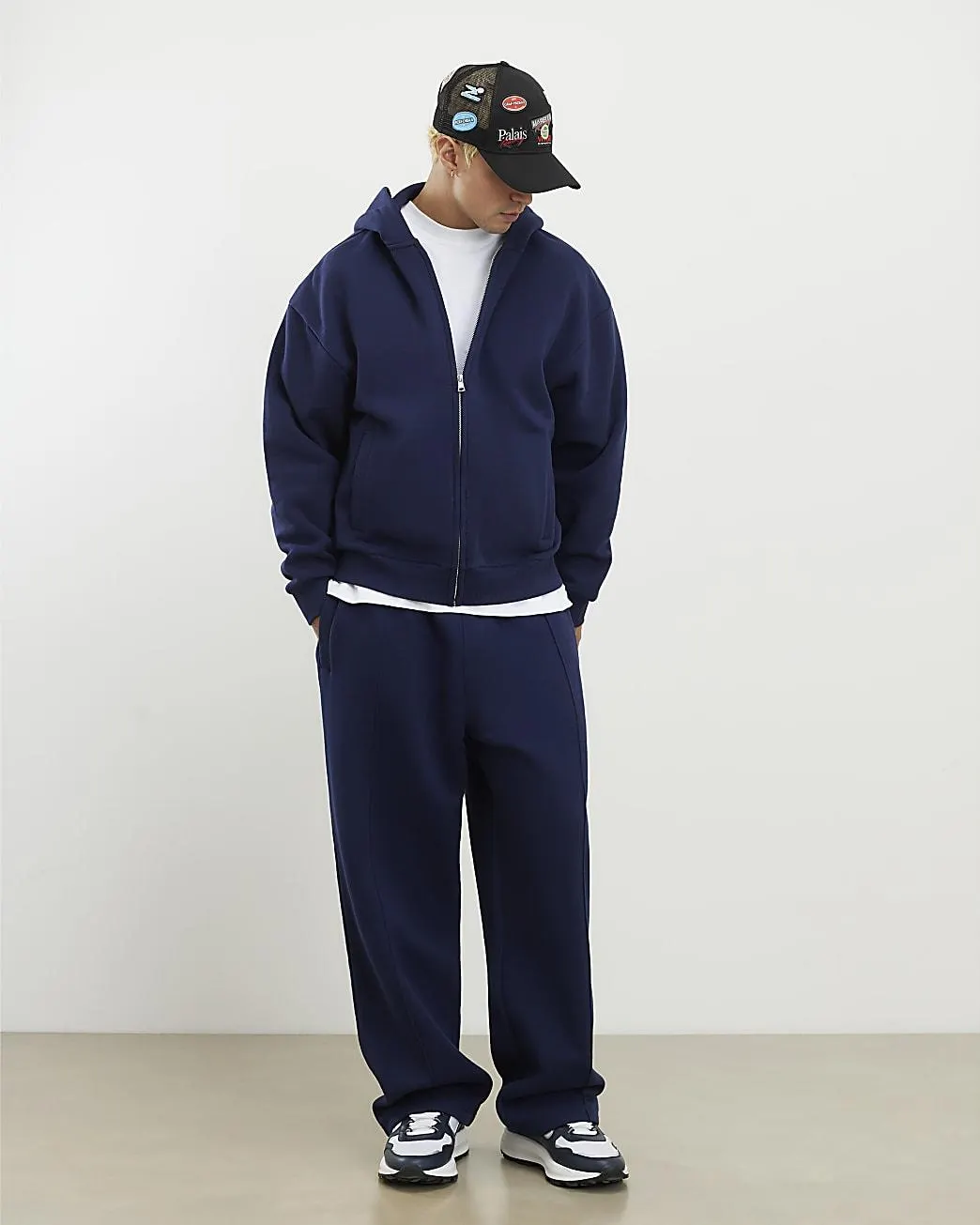 Navy Wide Fit Pintuck Joggers