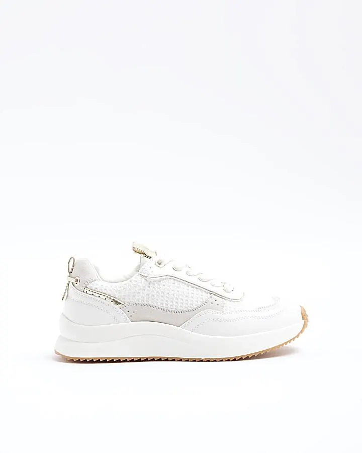White mesh panel lace up trainers