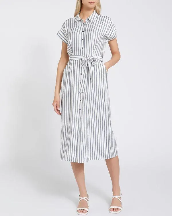 Stripe Belted Midi Shirt Dress