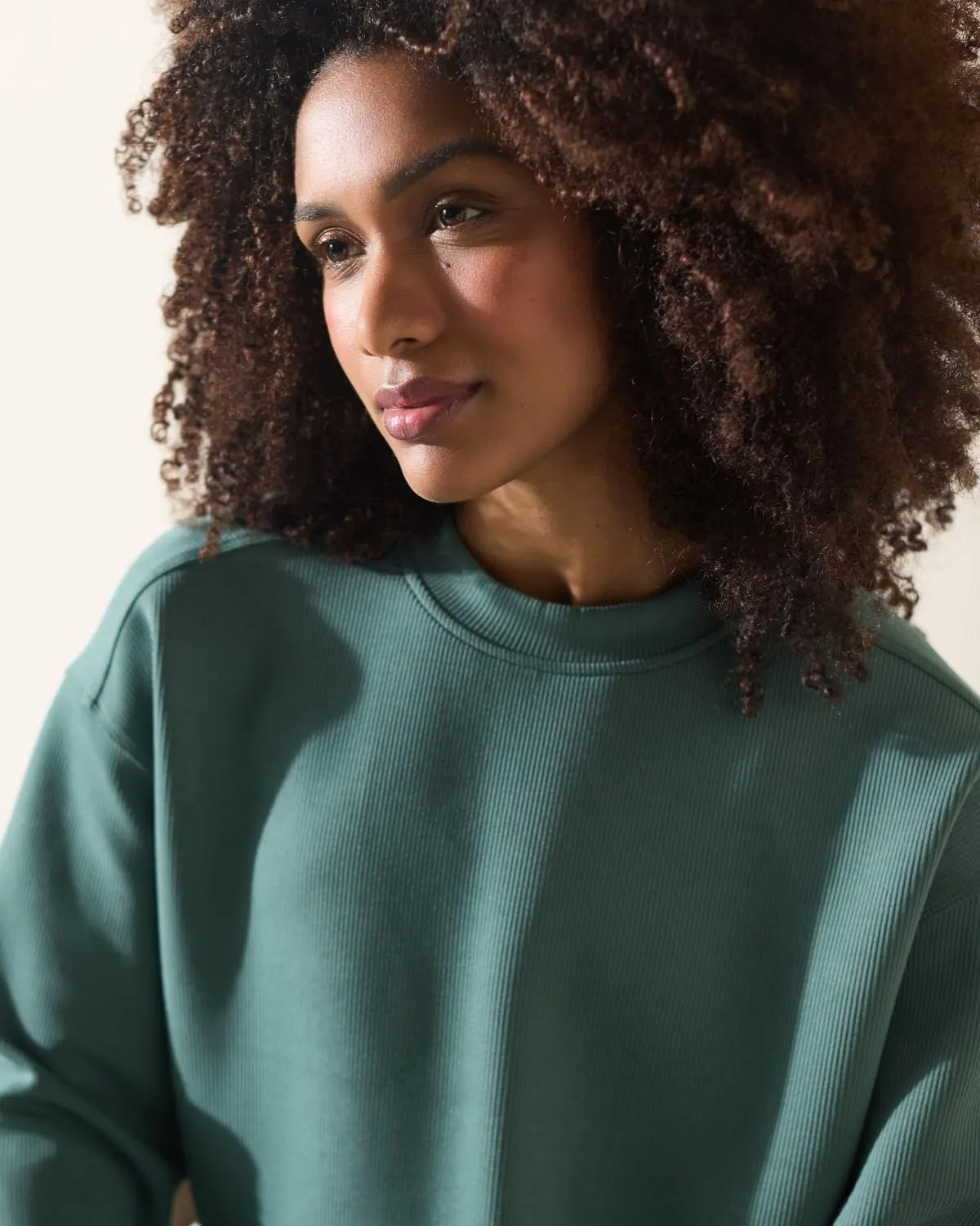 Soft Ribbed Crew Neck Sweatshirt