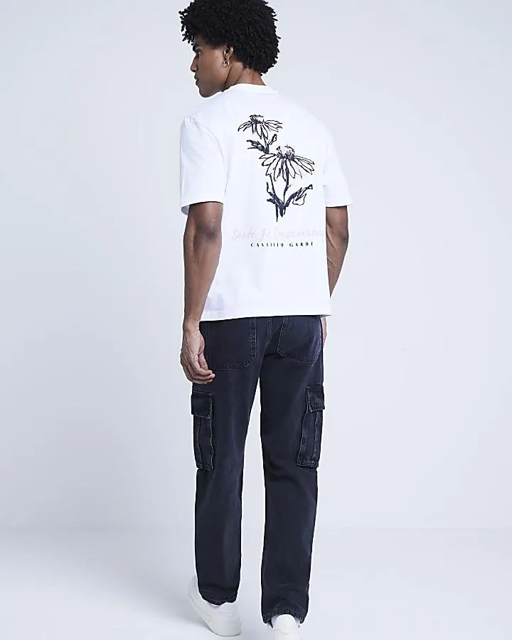 White regular fit floral graphic t-shirt