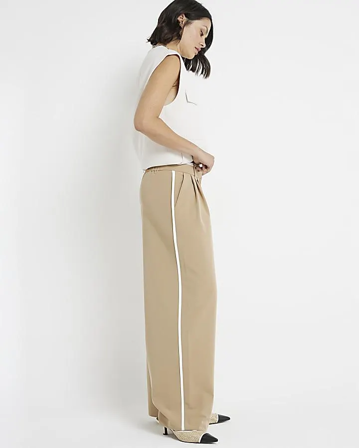 Brown side stripe wide leg trousers