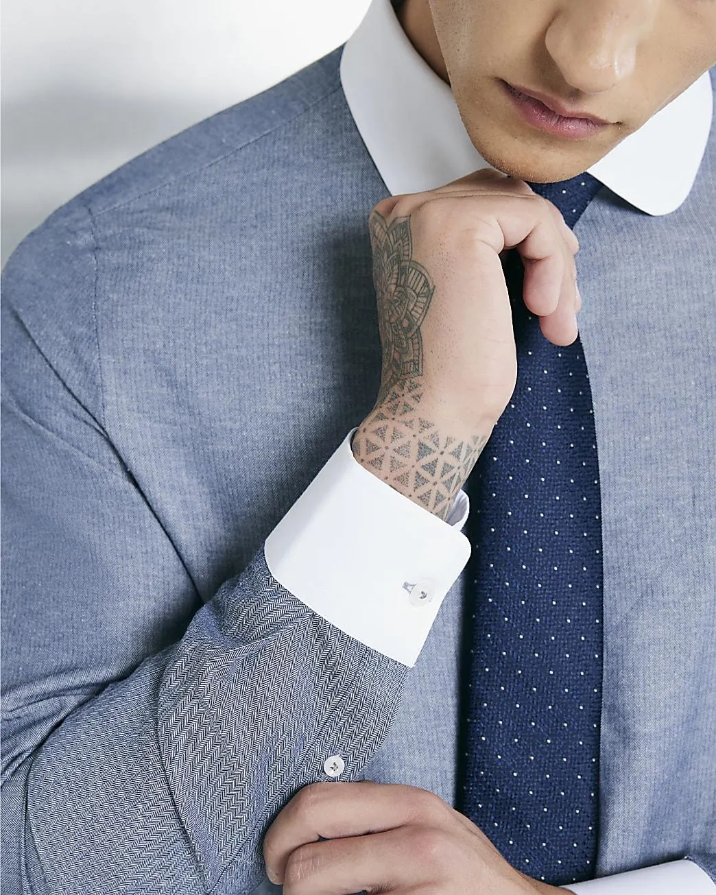 Blue Long Sleeve Penny Collar Shirt