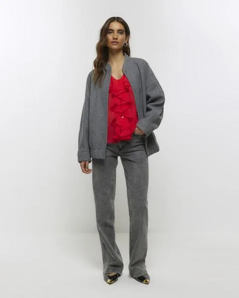 Grey faux wool bomber jacket