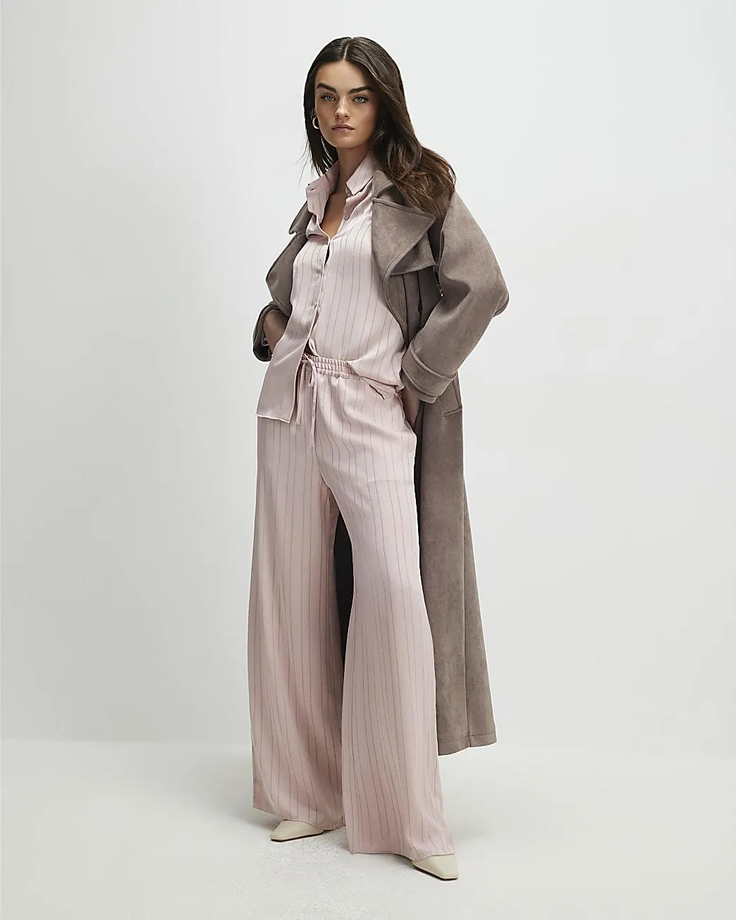 Pink Stripe Drawstring Wide Leg Trousers