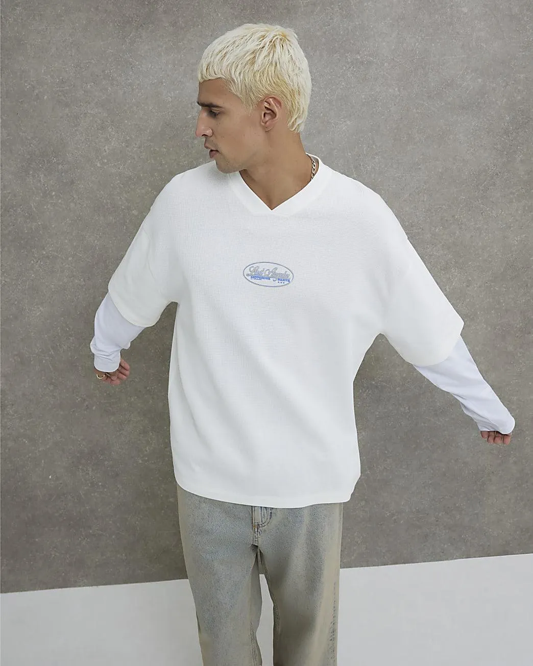 White Waffle Graphic Double Layered T-Shirt