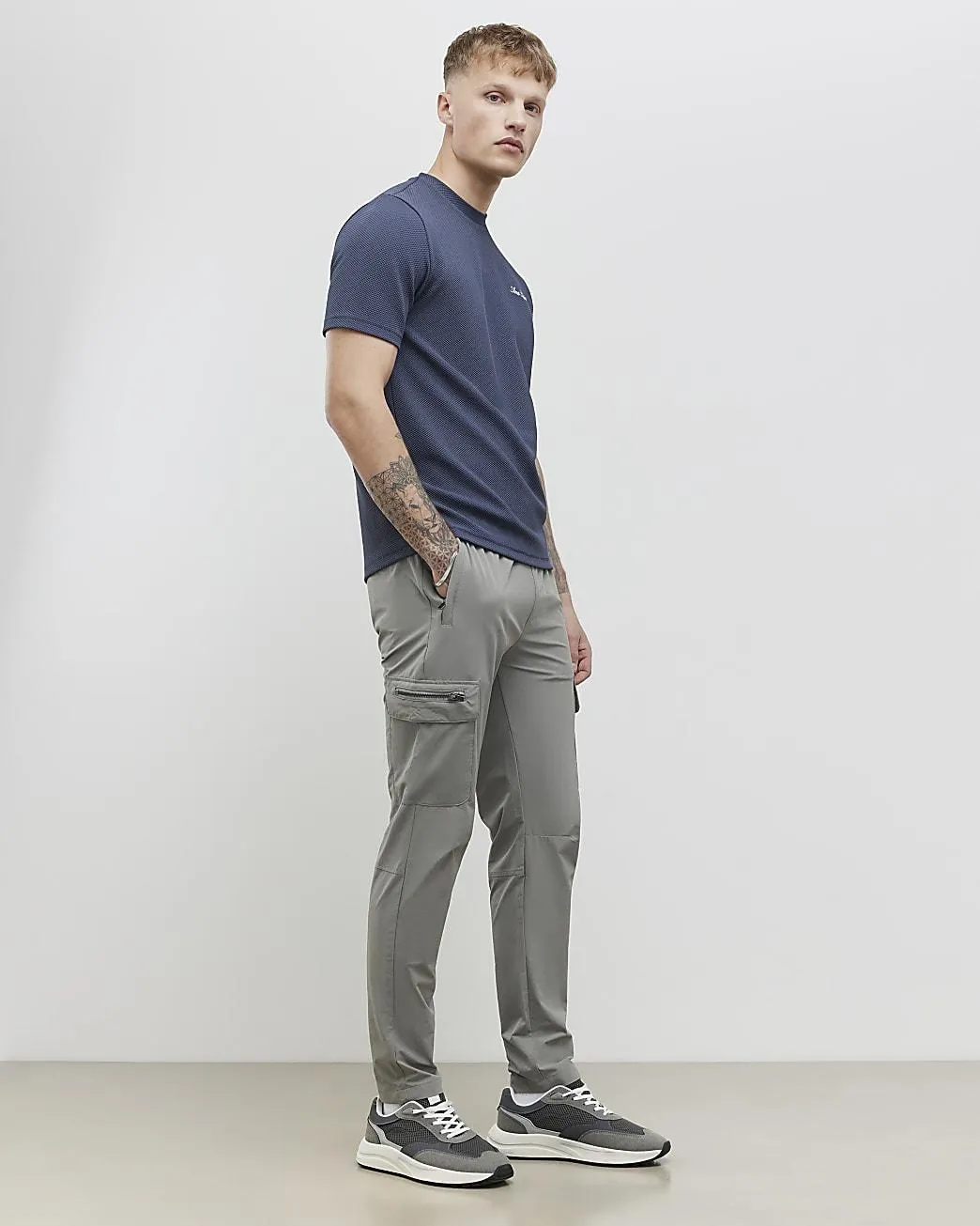 Grey Skinny Fit Cargo Trousers