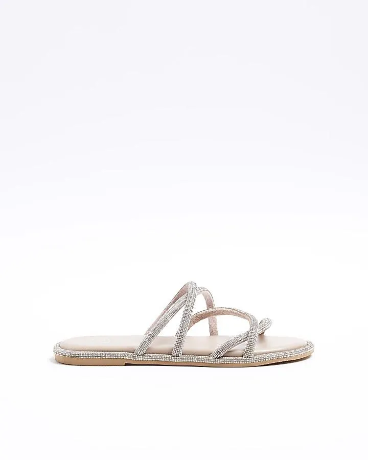 Pink leather diamante strap sandals