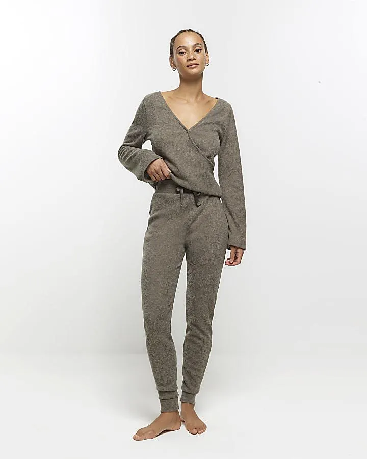 Khaki rib lounge joggers