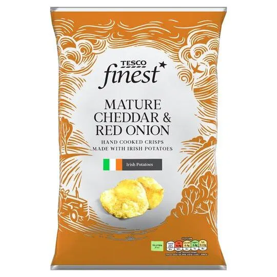 Tesco Finest Mature Cheddar And Red Onion Crisps 125G