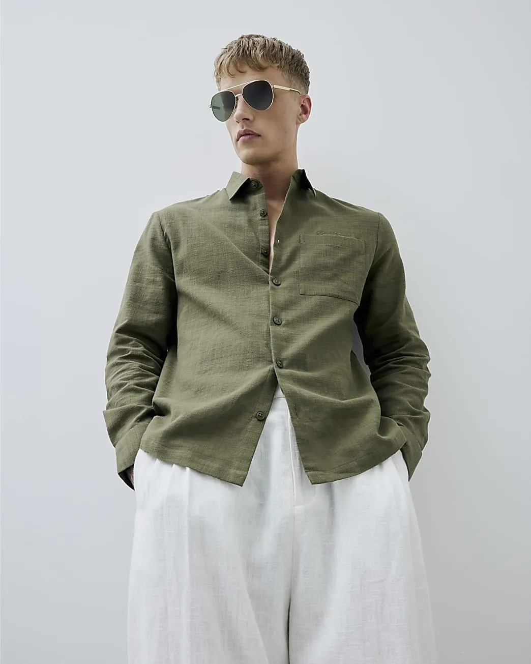 Khaki Regular Fit Linen Look Shirt
