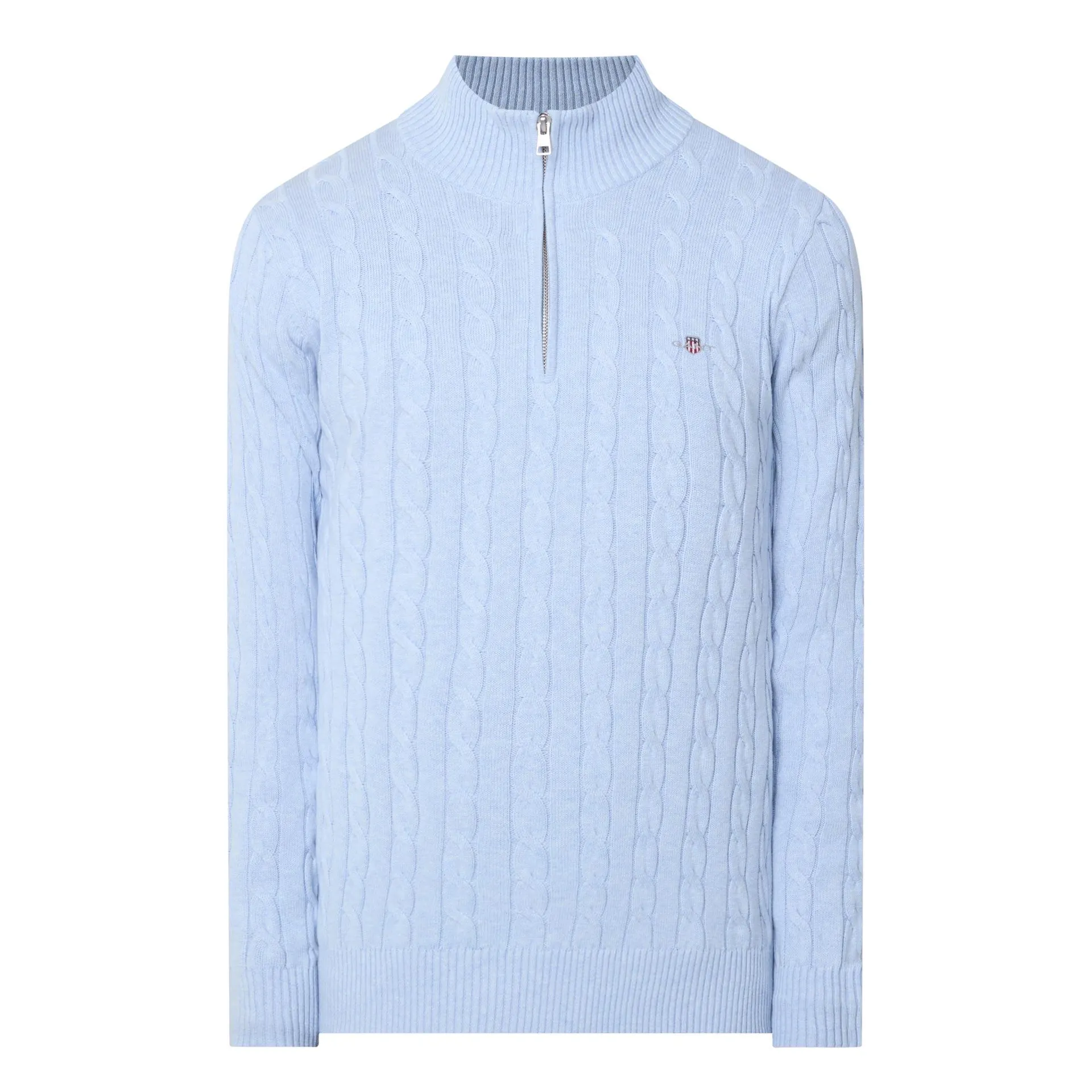 Shield Logo Half-Zip Cable Knit Sweater