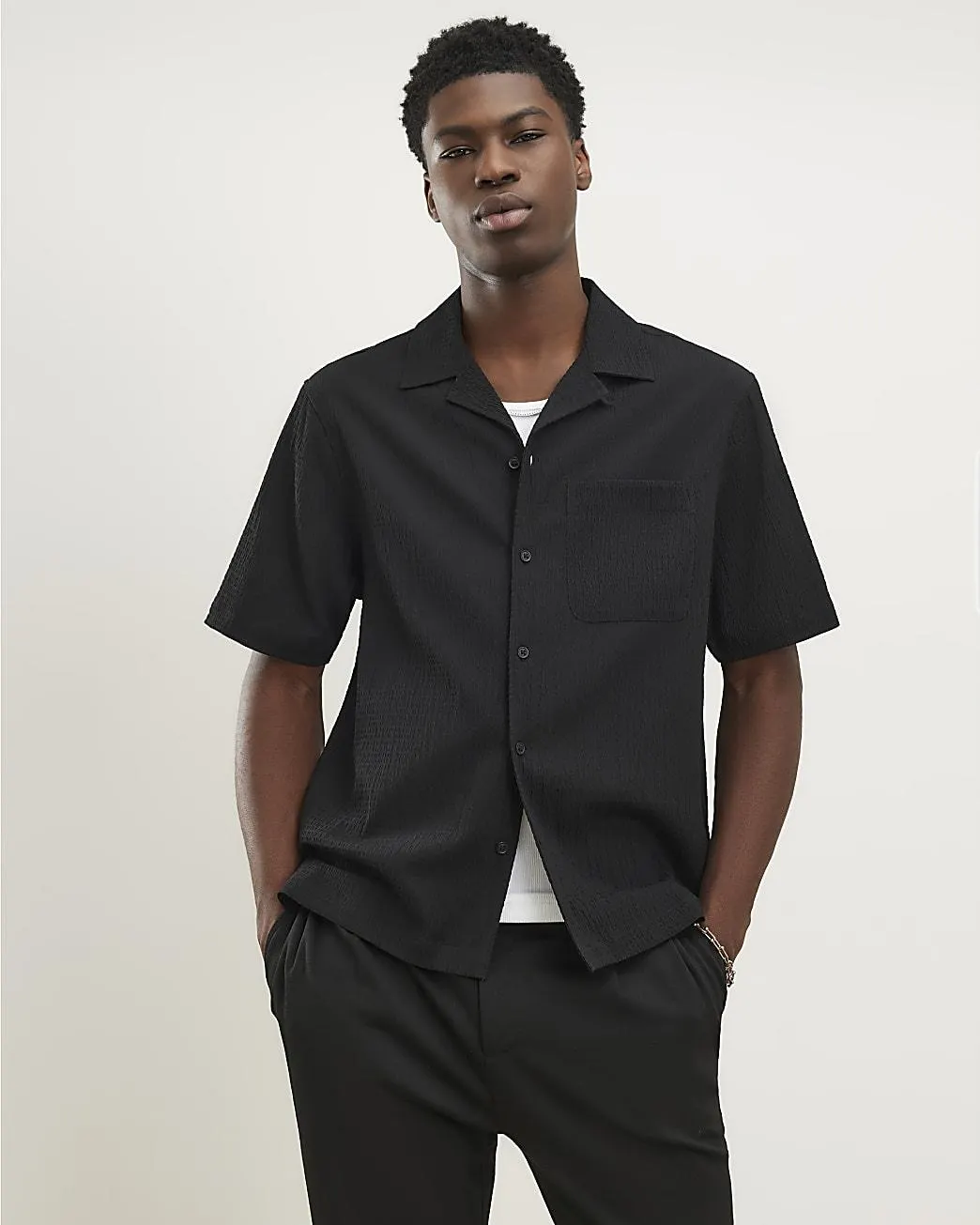 Black Regular Fit Textured Shirt