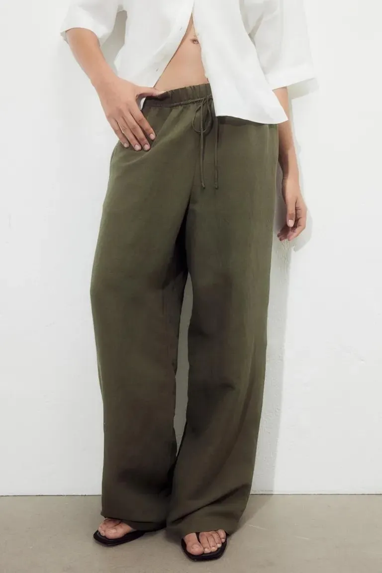 Linen-blend pull-on trousers