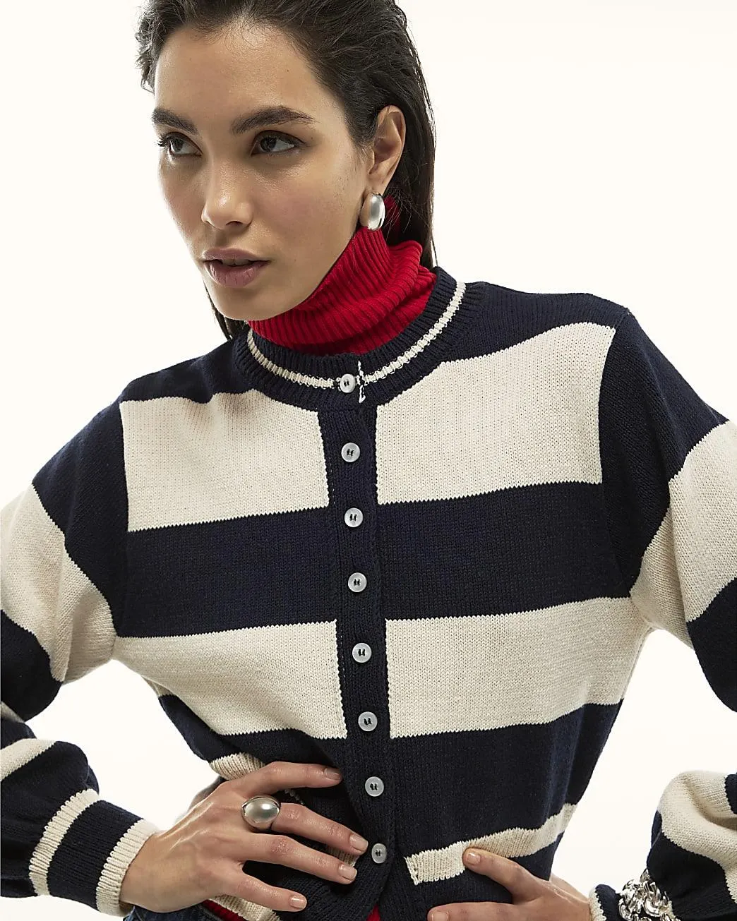 Navy Striped Cardigan