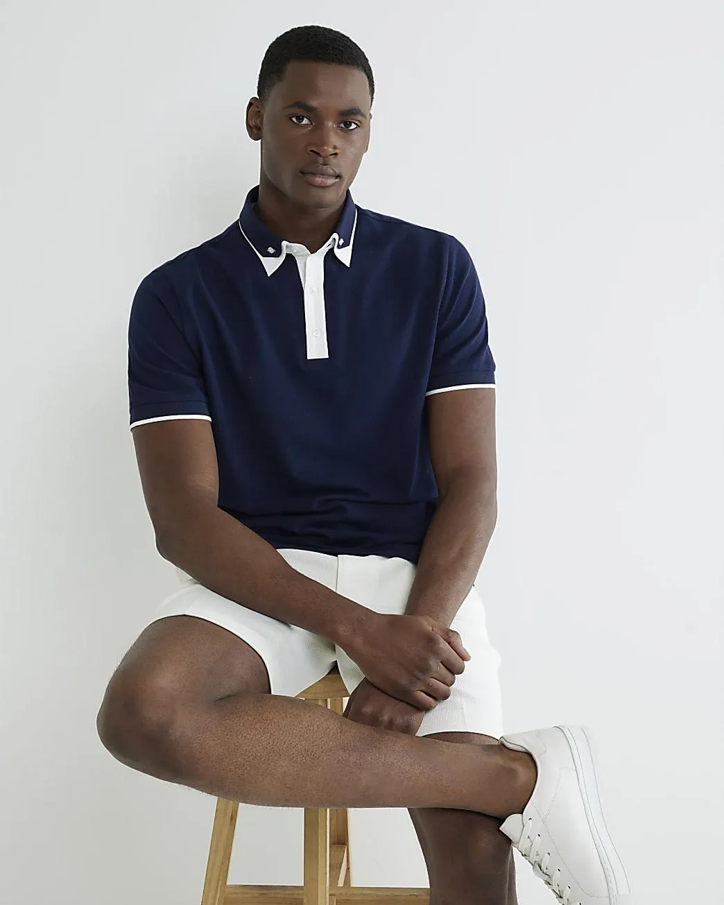 Navy Slim Fit Double Collar Polo Shirt