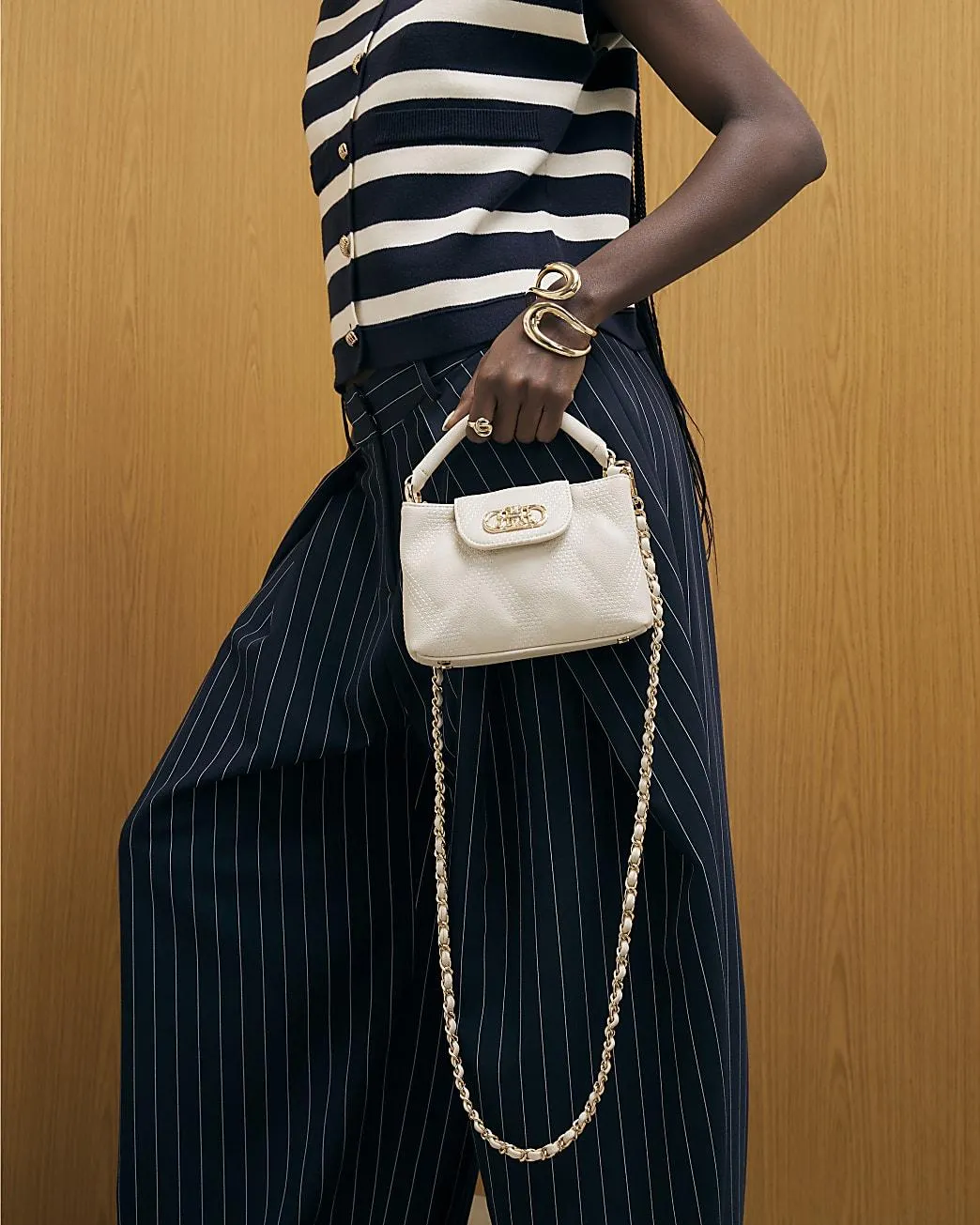 Cream Small Quilted Top Handle Crossbody Bag