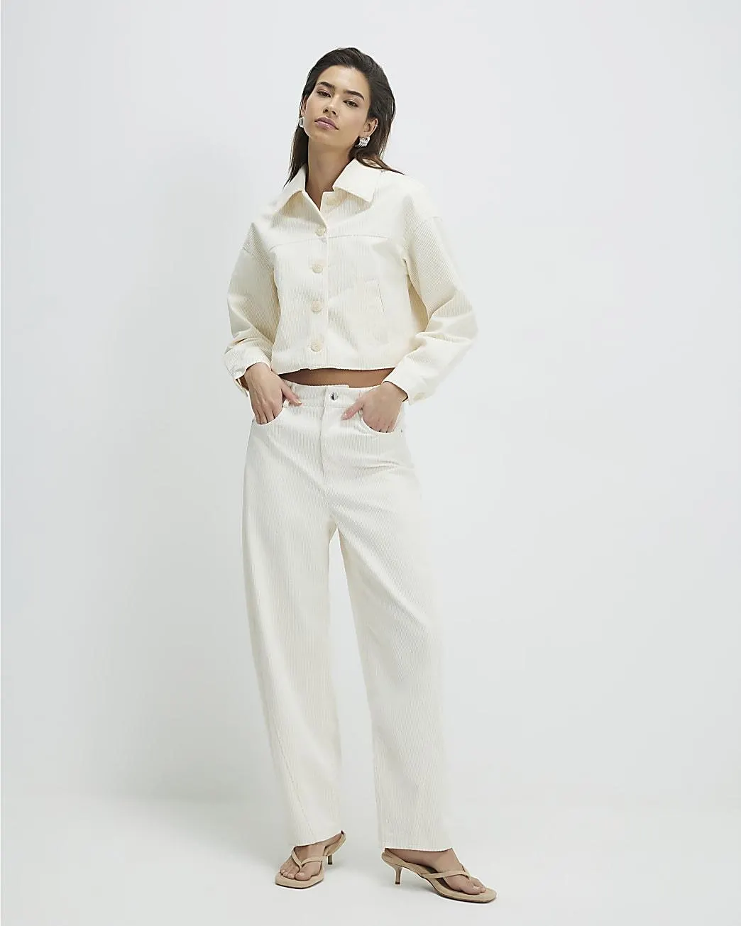 Cream Corduroy Barrel Leg Trousers