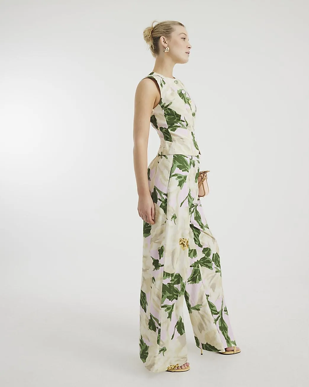 Pink Floral Wide Leg Trousers