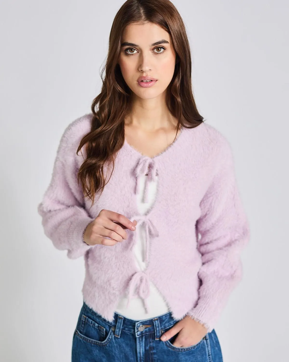 Savida Fluffy Tie Front Cardigan