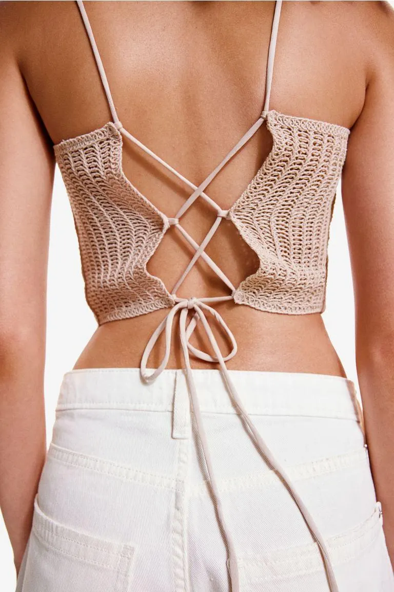 Tie-detail Crochet-look Top