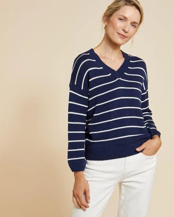 Paul Costelloe Living Studio Stripe V-Neck Jumper