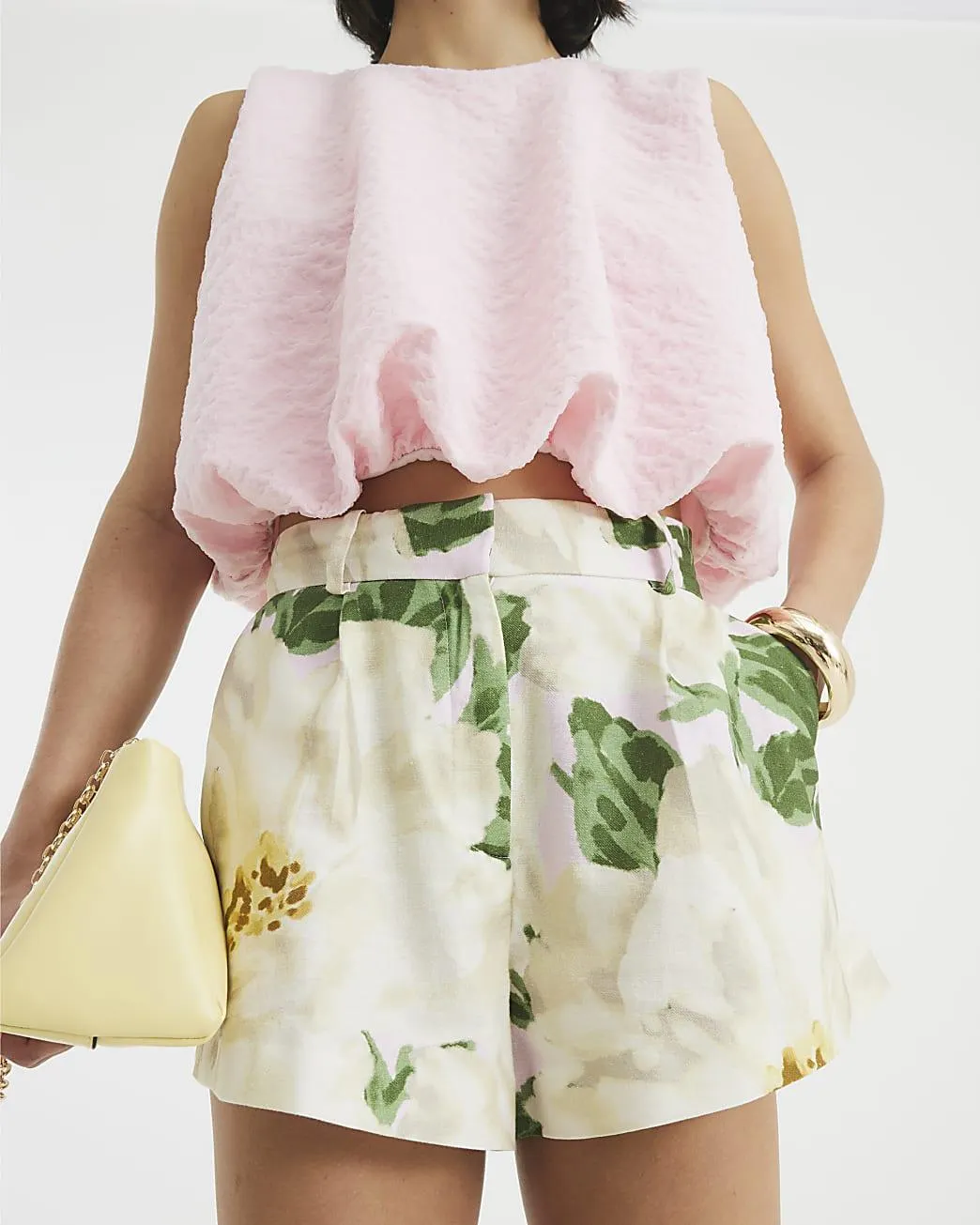 Pink Floral Linen Blend Shorts