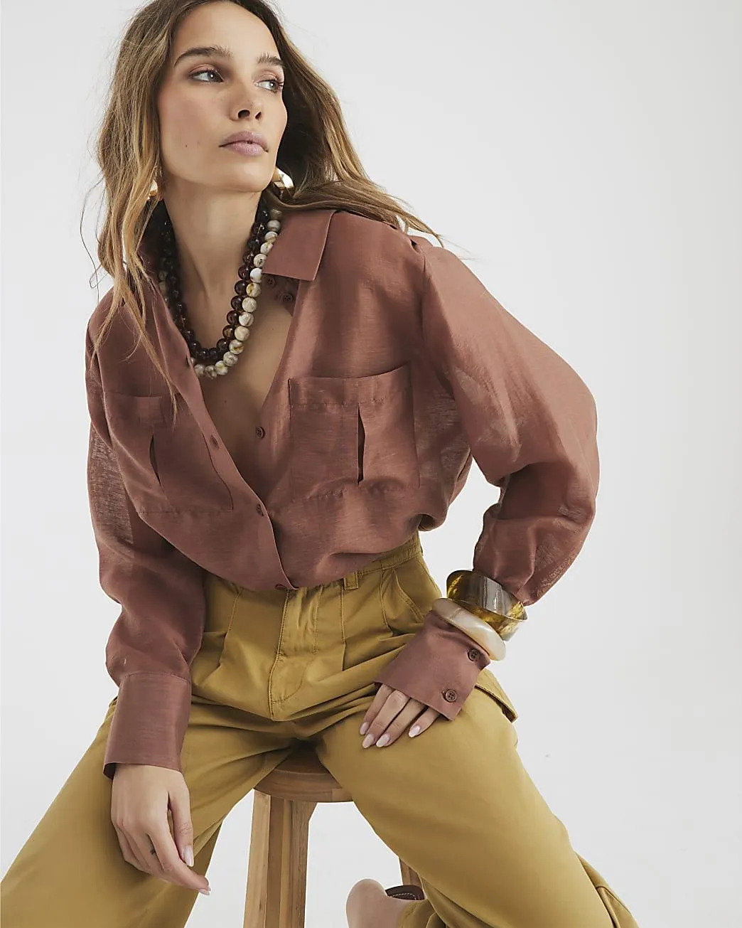 Brown Long Sleeve Utility Shirt