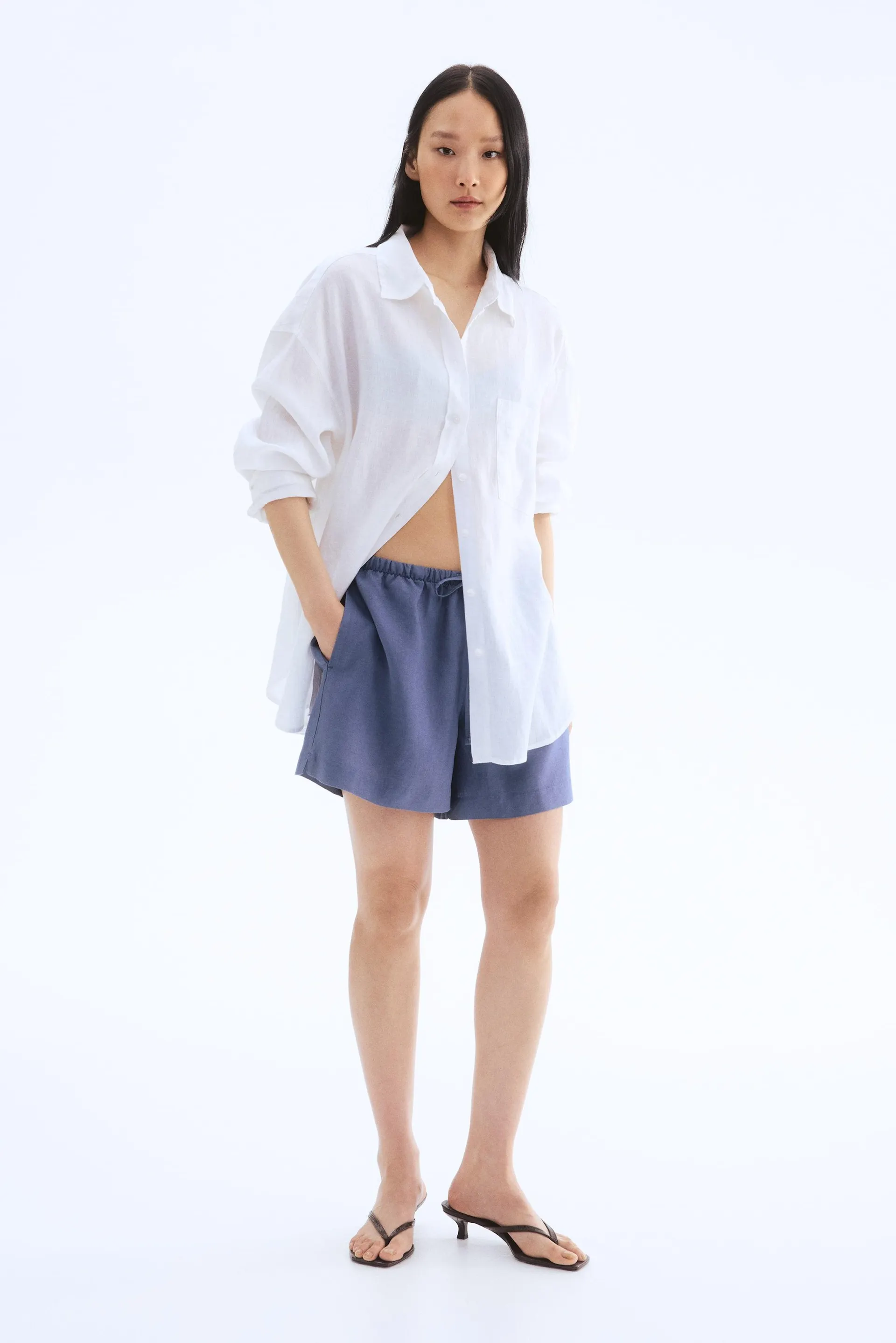 Linen-blend drawstring shorts
