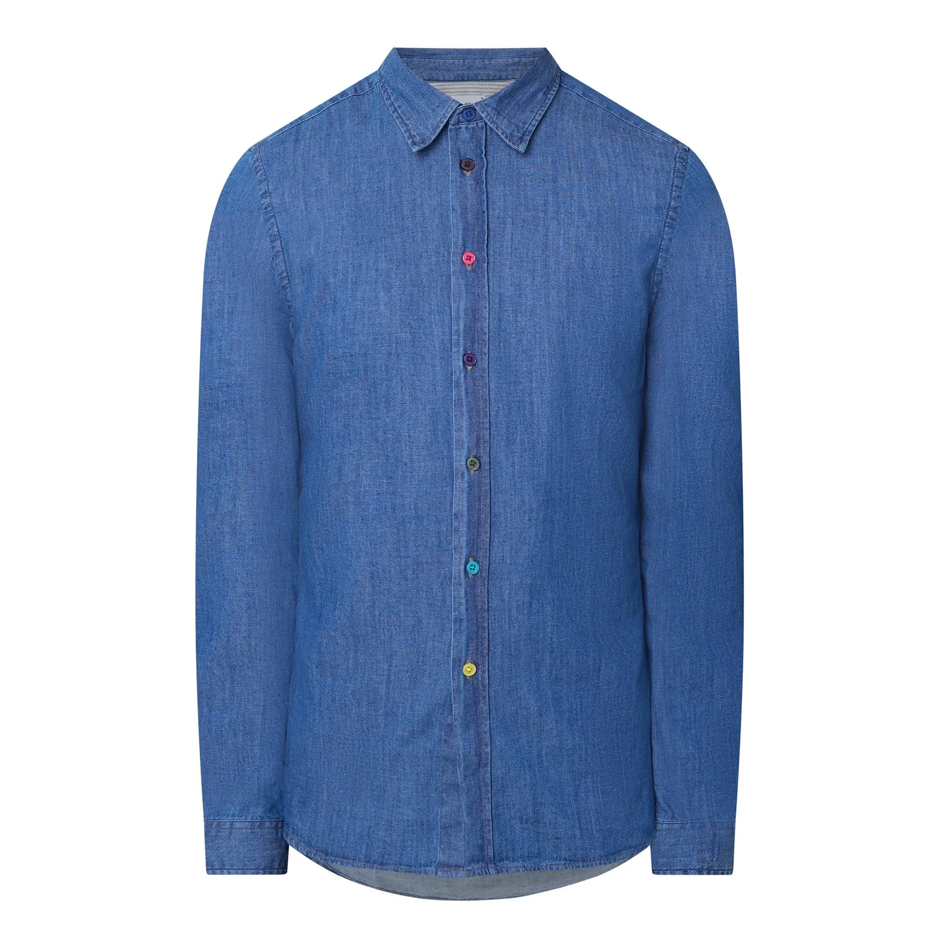 Coloured Button Tailored Denim Shirt