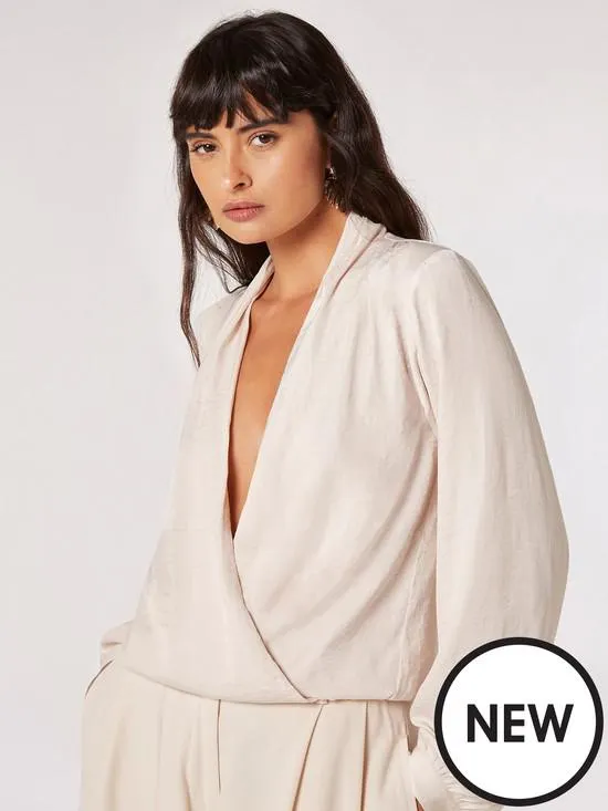 Textured Satin Wrap Blouse