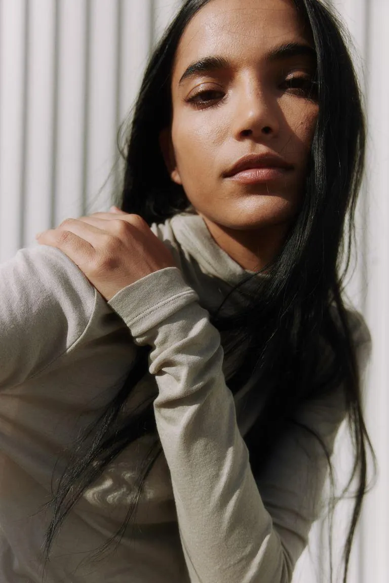 Pima cotton polo-neck top