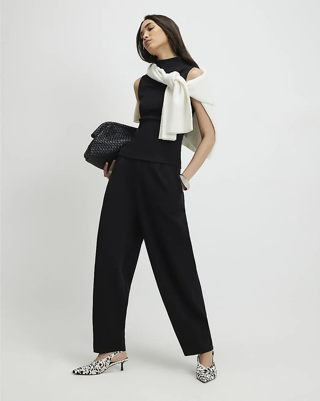 Black Barrel Leg Trousers